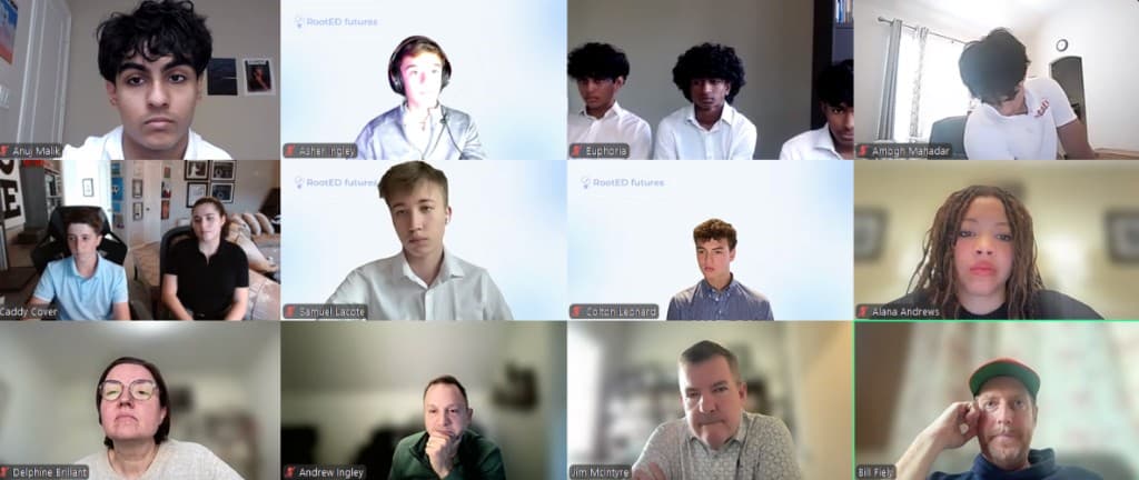 Virtual mentorship and judging session with RootED futures students, mentors, and competition finalists